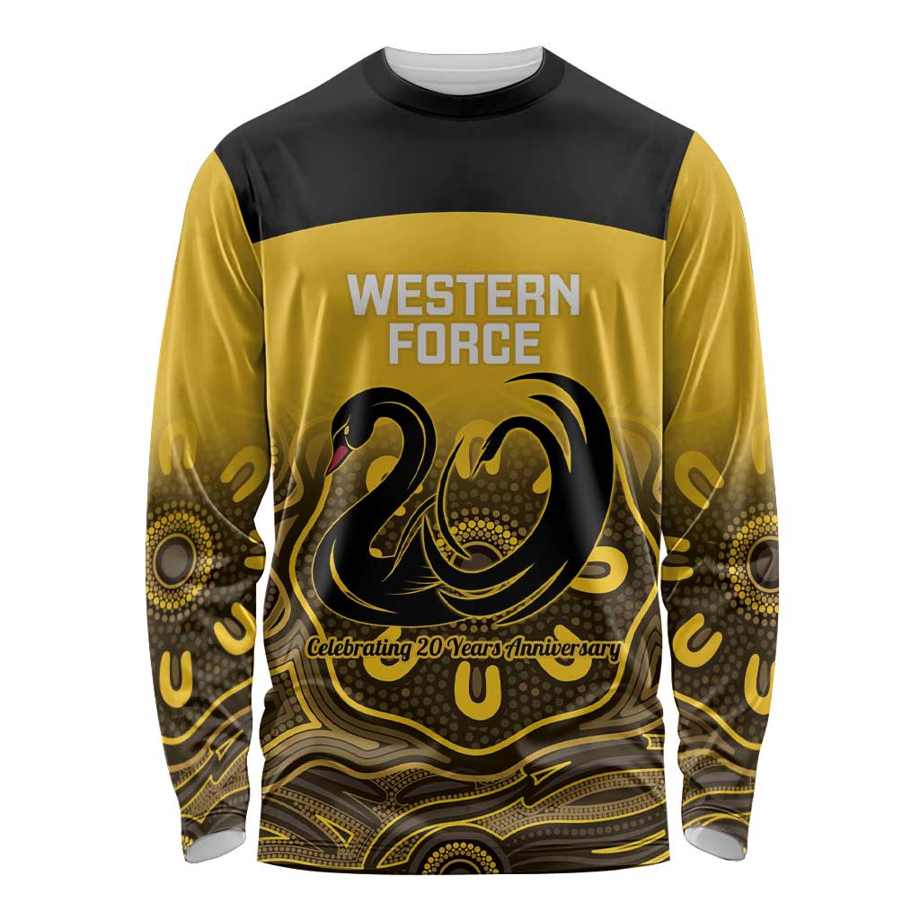 Custom Australia Western Force Long Sleeve Shirt 20 Years Anniversary Aboriginal Yellow Version