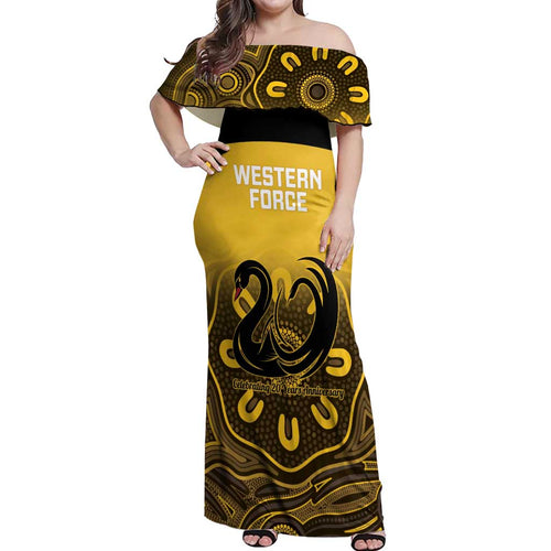 Custom Australia Western Force Off Shoulder Maxi Dress 20 Years Anniversary Aboriginal Yellow Version