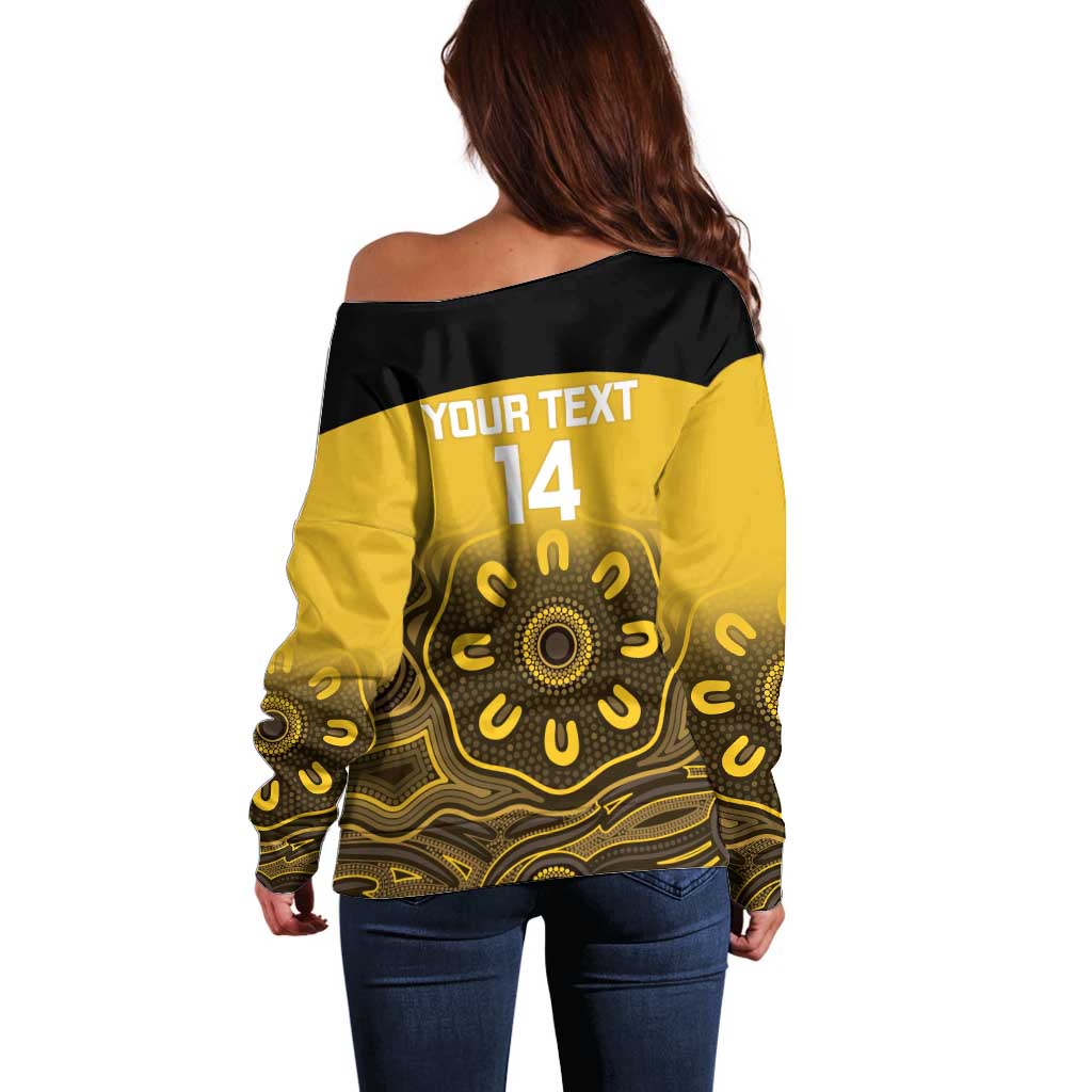 Custom Australia Western Force Off Shoulder Sweater 20 Years Anniversary Aboriginal Yellow Version