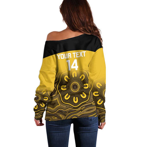Custom Australia Western Force Off Shoulder Sweater 20 Years Anniversary Aboriginal Yellow Version