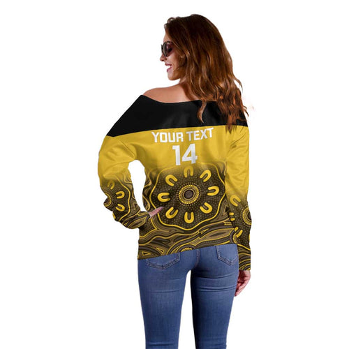 Custom Australia Western Force Off Shoulder Sweater 20 Years Anniversary Aboriginal Yellow Version