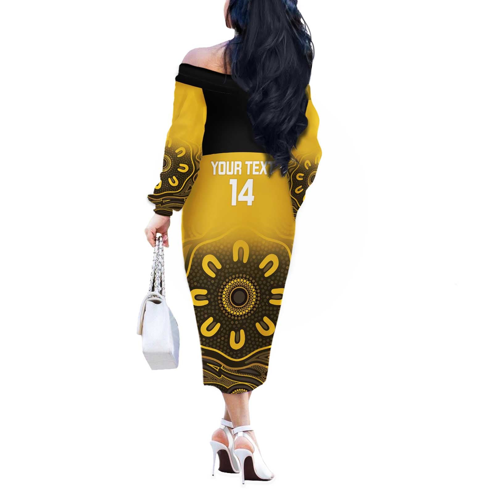 Custom Australia Western Force Off The Shoulder Long Sleeve Dress 20 Years Anniversary Aboriginal Yellow Version