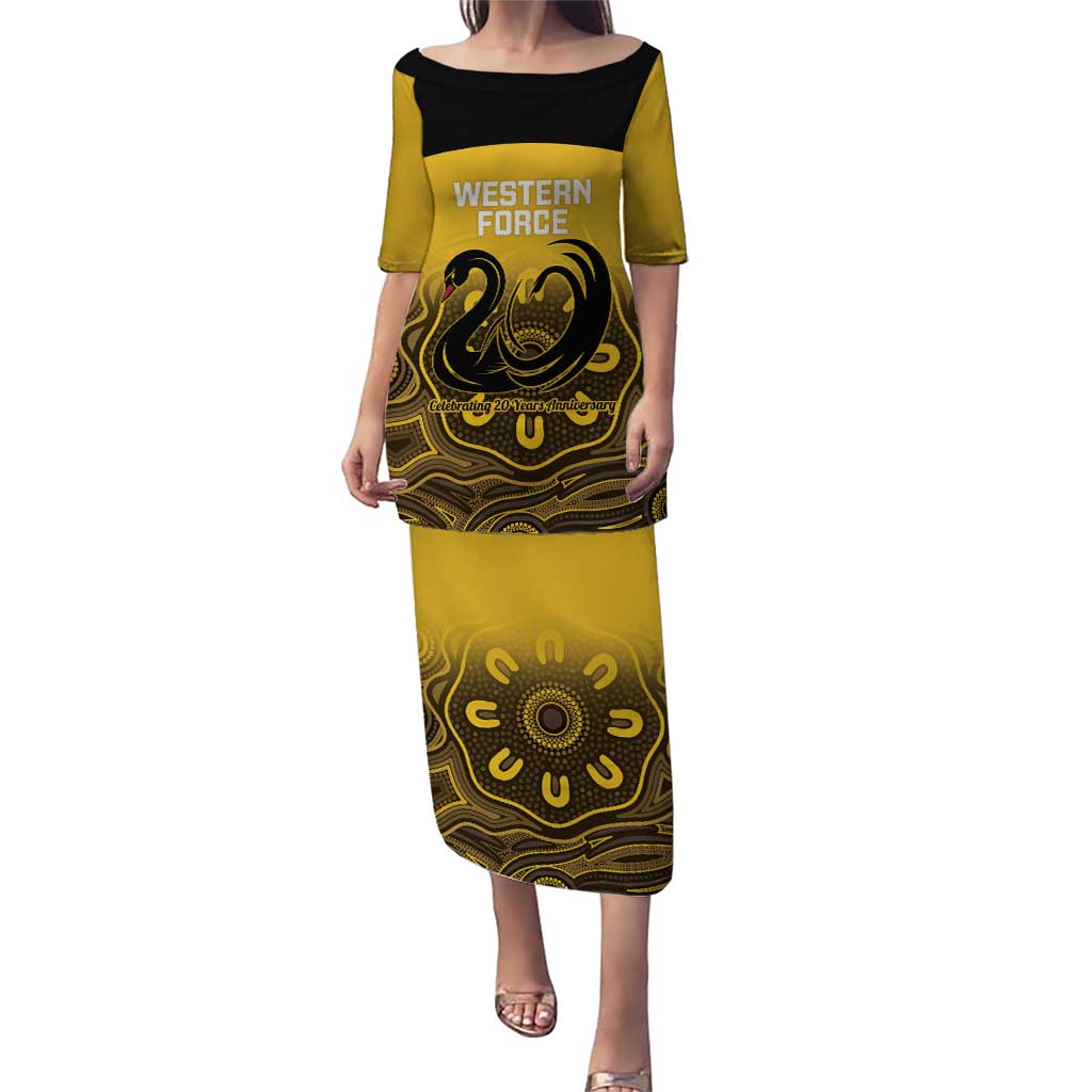Custom Australia Western Force Puletasi 20 Years Anniversary Aboriginal Yellow Version
