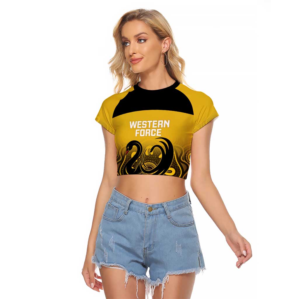 Custom Australia Western Force Raglan Cropped T Shirt 20 Years Anniversary Aboriginal Yellow Version