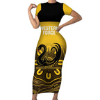 Custom Australia Western Force Short Sleeve Bodycon Dress 20 Years Anniversary Aboriginal Yellow Version