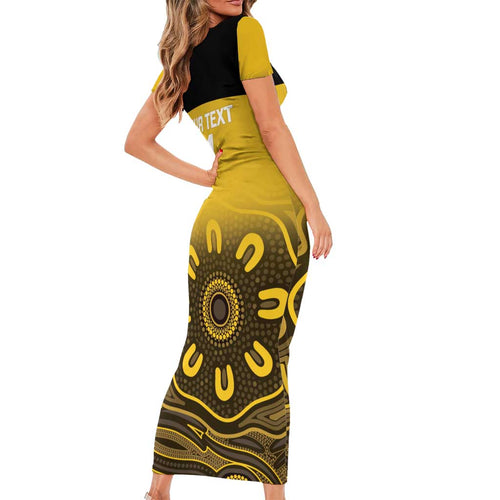 Custom Australia Western Force Short Sleeve Bodycon Dress 20 Years Anniversary Aboriginal Yellow Version