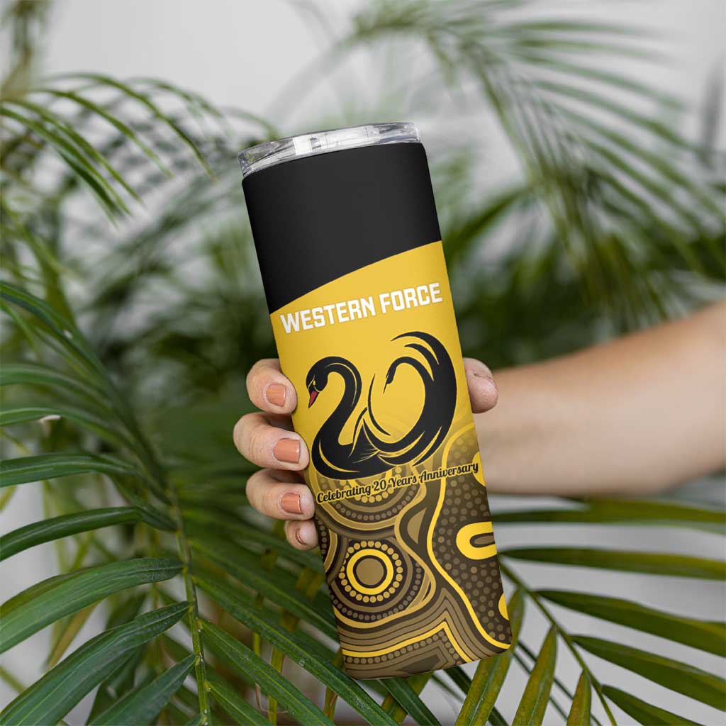 Custom Australia Western Force Skinny Tumbler 20 Years Anniversary Aboriginal Yellow Version