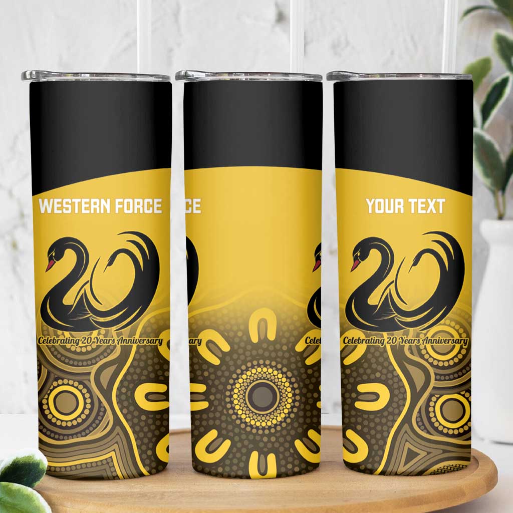 Custom Australia Western Force Skinny Tumbler 20 Years Anniversary Aboriginal Yellow Version