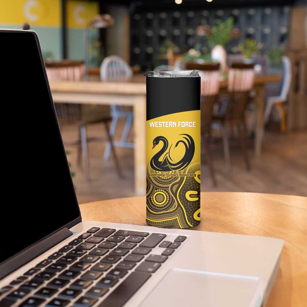 Custom Australia Western Force Skinny Tumbler 20 Years Anniversary Aboriginal Yellow Version