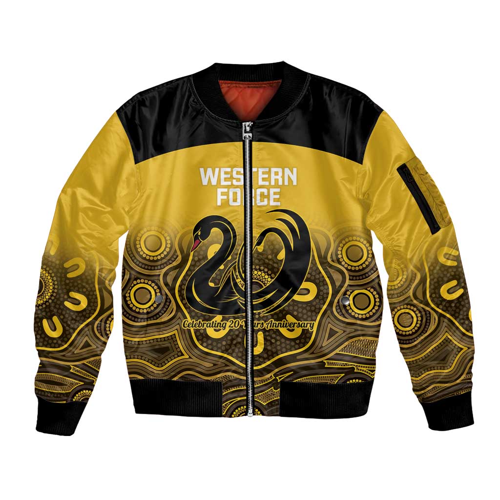 Custom Australia Western Force Sleeve Zip Bomber Jacket 20 Years Anniversary Aboriginal Yellow Version