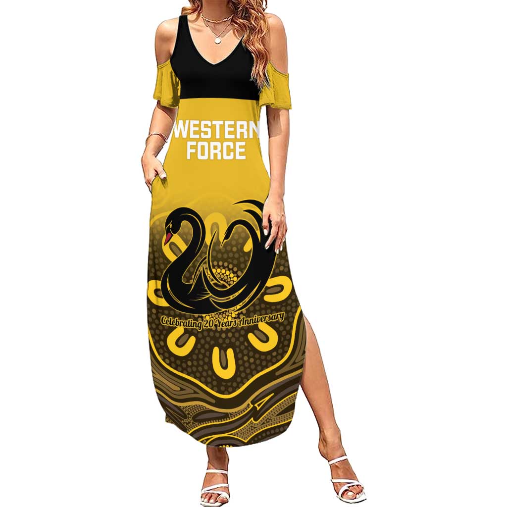 Custom Australia Western Force Summer Maxi Dress 20 Years Anniversary Aboriginal Yellow Version