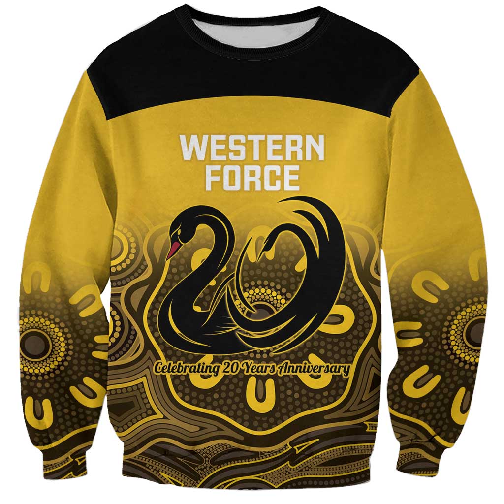 Custom Australia Western Force Sweatshirt 20 Years Anniversary Aboriginal Yellow Version