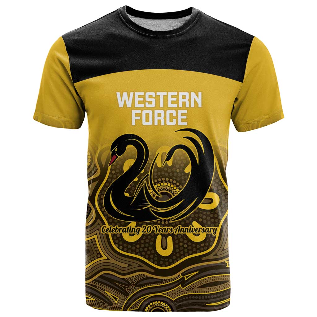 Custom Australia Western Force T Shirt 20 Years Anniversary Aboriginal Yellow Version