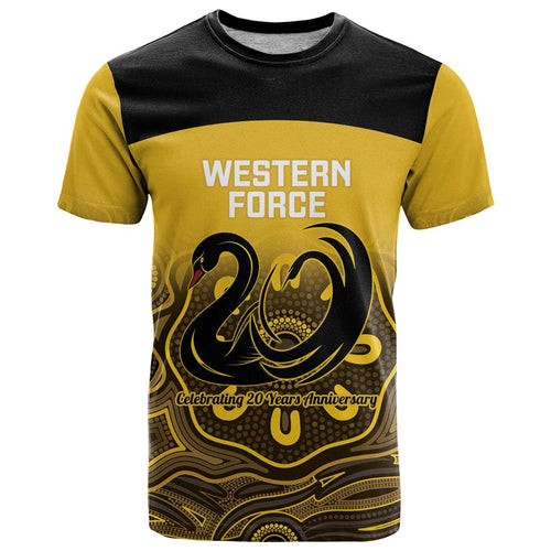 Custom Australia Western Force T Shirt 20 Years Anniversary Aboriginal Yellow Version