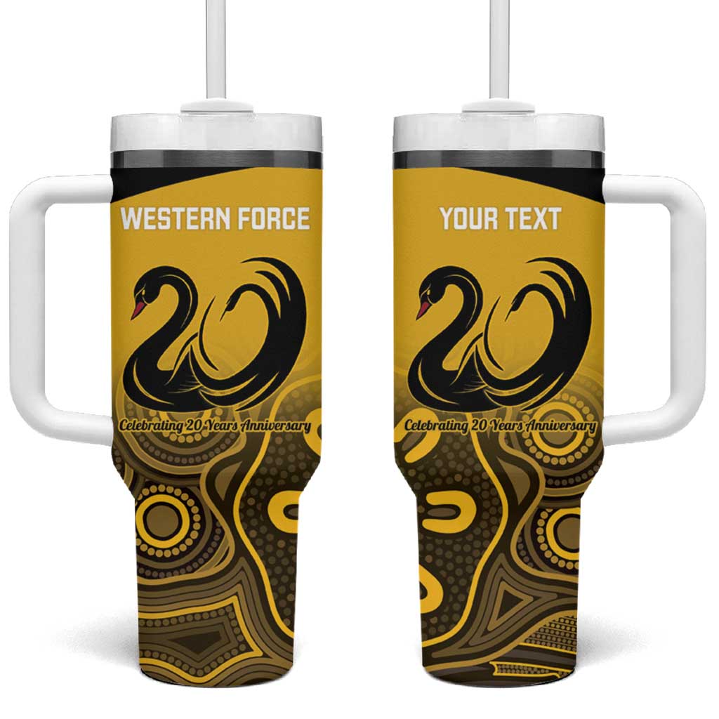 Custom Australia Western Force Tumbler With Handle 20 Years Anniversary Aboriginal Yellow Version