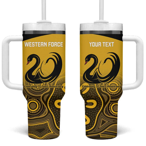 Custom Australia Western Force Tumbler With Handle 20 Years Anniversary Aboriginal Yellow Version