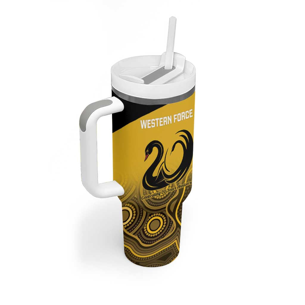 Custom Australia Western Force Tumbler With Handle 20 Years Anniversary Aboriginal Yellow Version