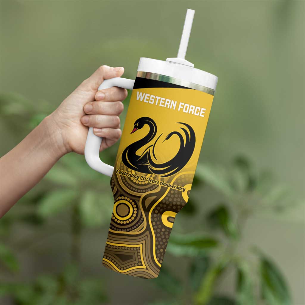 Custom Australia Western Force Tumbler With Handle 20 Years Anniversary Aboriginal Yellow Version