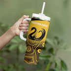 Custom Australia Western Force Tumbler With Handle 20 Years Anniversary Aboriginal Yellow Version