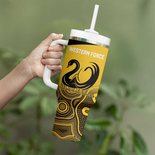 Custom Australia Western Force Tumbler With Handle 20 Years Anniversary Aboriginal Yellow Version