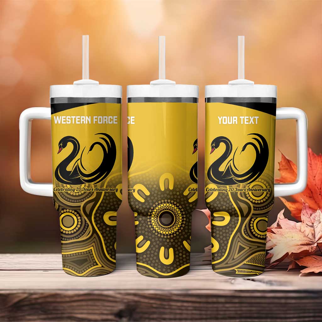 Custom Australia Western Force Tumbler With Handle 20 Years Anniversary Aboriginal Yellow Version