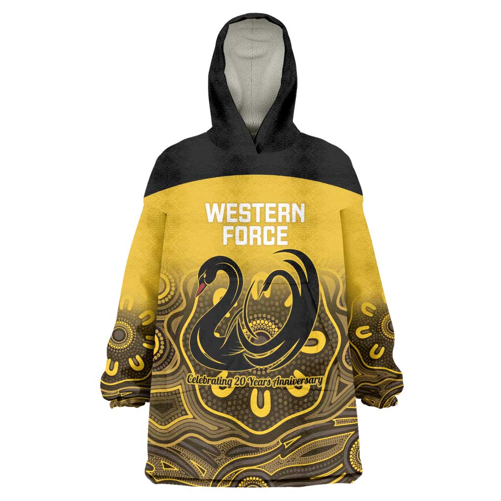 Custom Australia Western Force Wearable Blanket Hoodie 20 Years Anniversary Aboriginal Yellow Version
