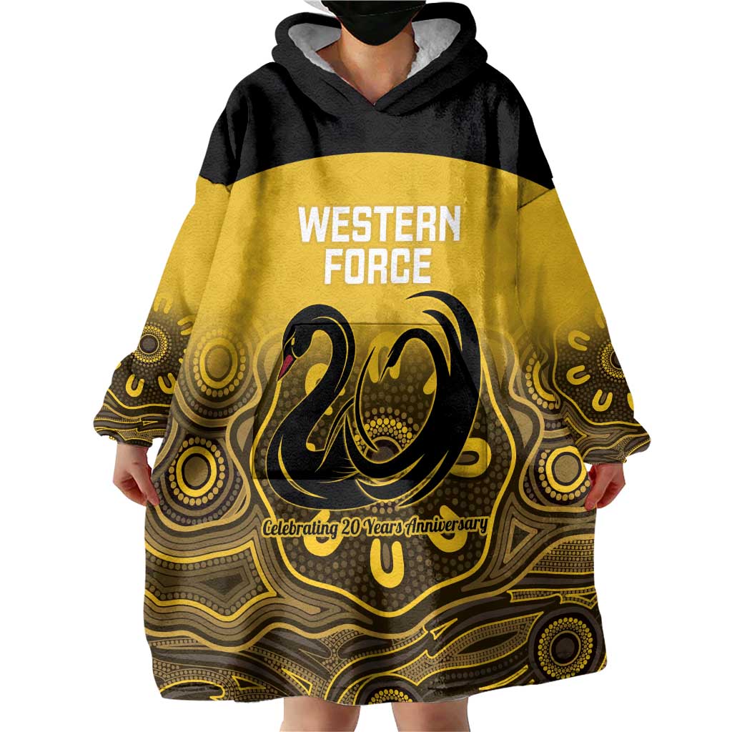 Custom Australia Western Force Wearable Blanket Hoodie 20 Years Anniversary Aboriginal Yellow Version
