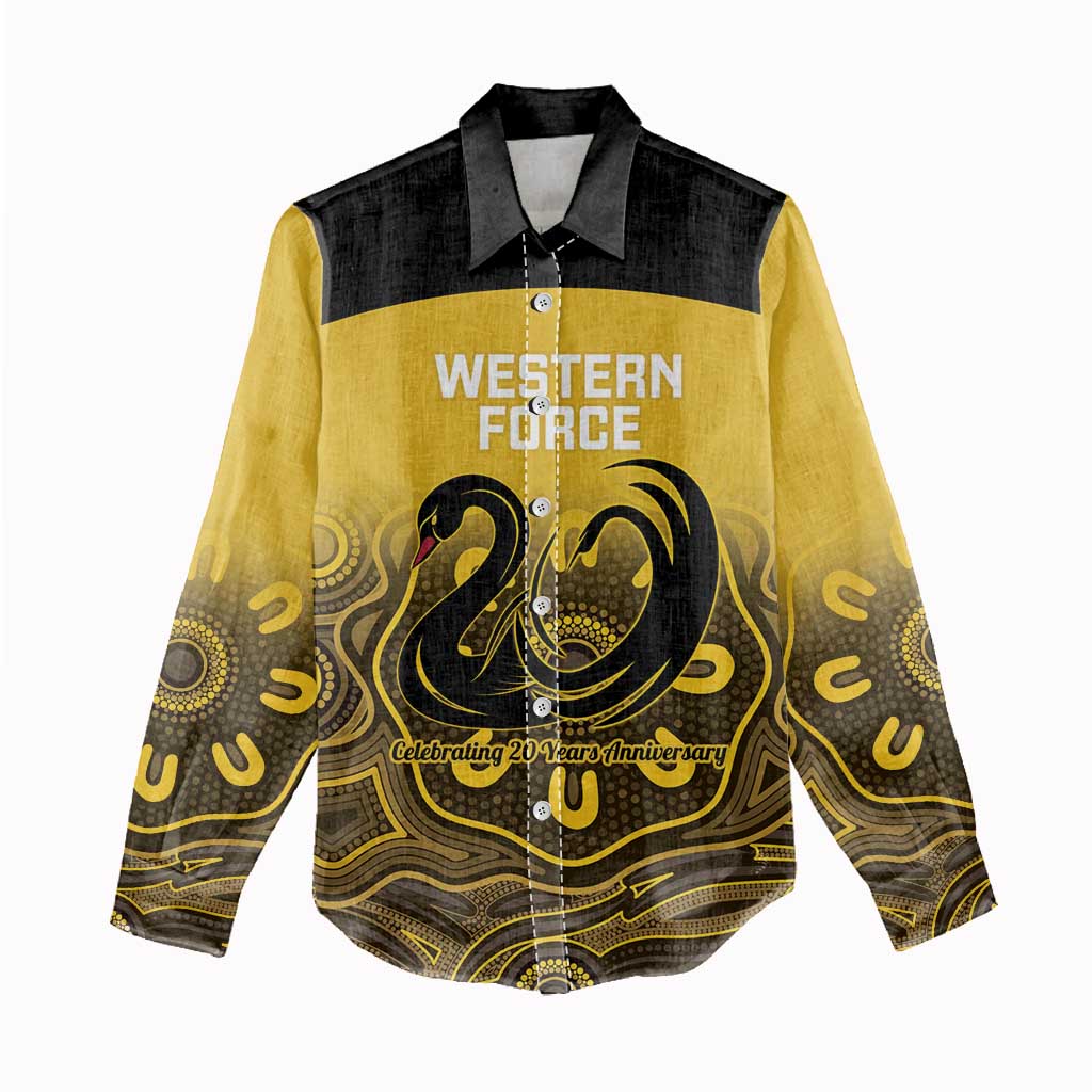 Custom Australia Western Force Women Casual Shirt 20 Years Anniversary Aboriginal Yellow Version