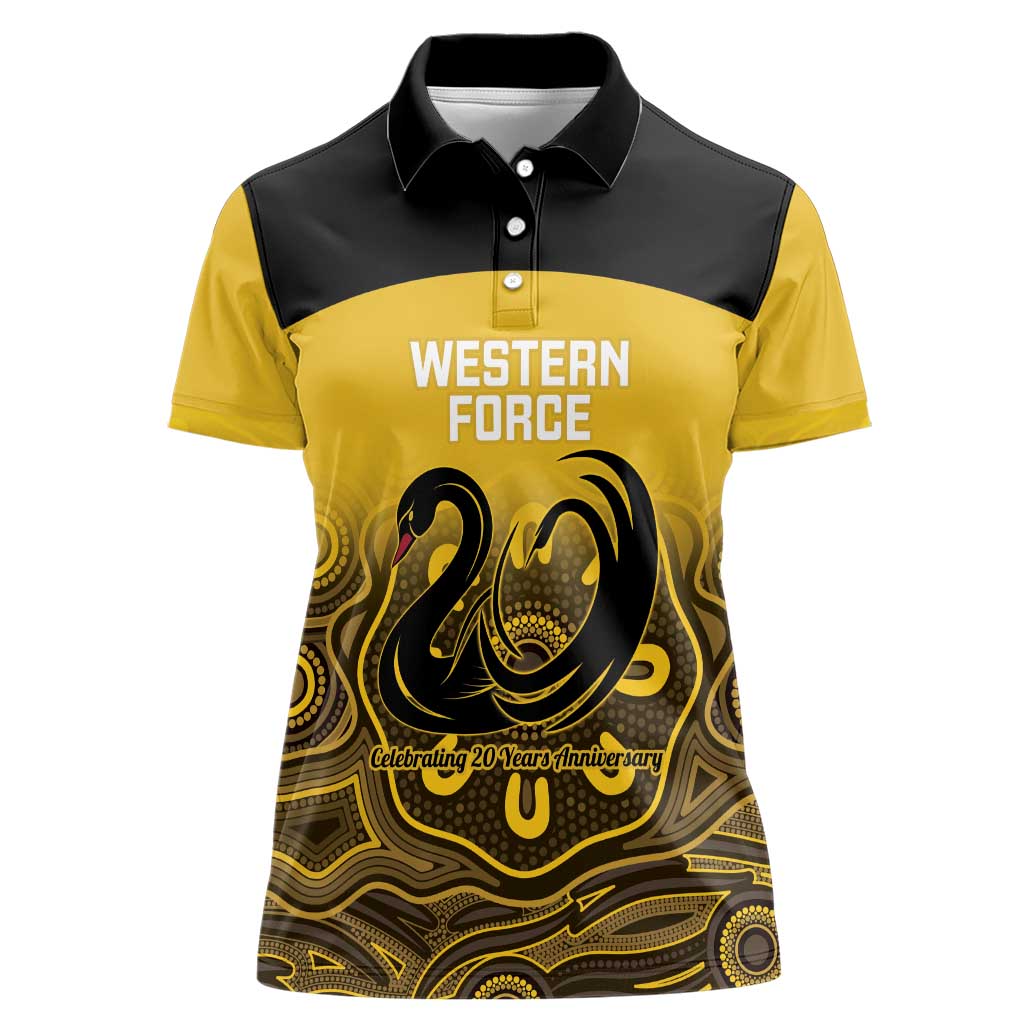 Custom Australia Western Force Women Polo Shirt 20 Years Anniversary Aboriginal Yellow Version