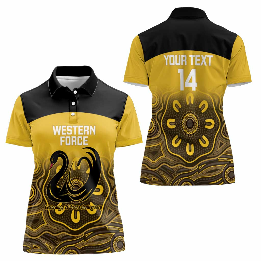Custom Australia Western Force Women Polo Shirt 20 Years Anniversary Aboriginal Yellow Version