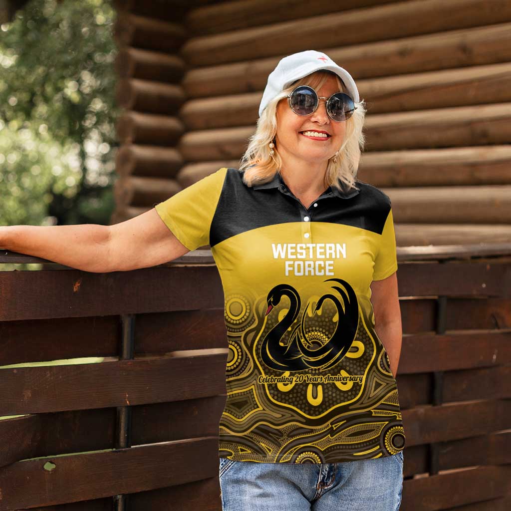 Custom Australia Western Force Women Polo Shirt 20 Years Anniversary Aboriginal Yellow Version