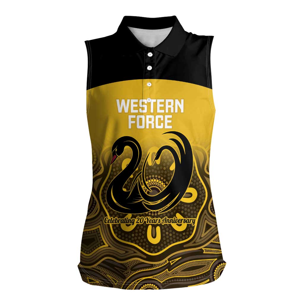 Custom Australia Western Force Women Sleeveless Polo Shirt 20 Years Anniversary Aboriginal Yellow Version