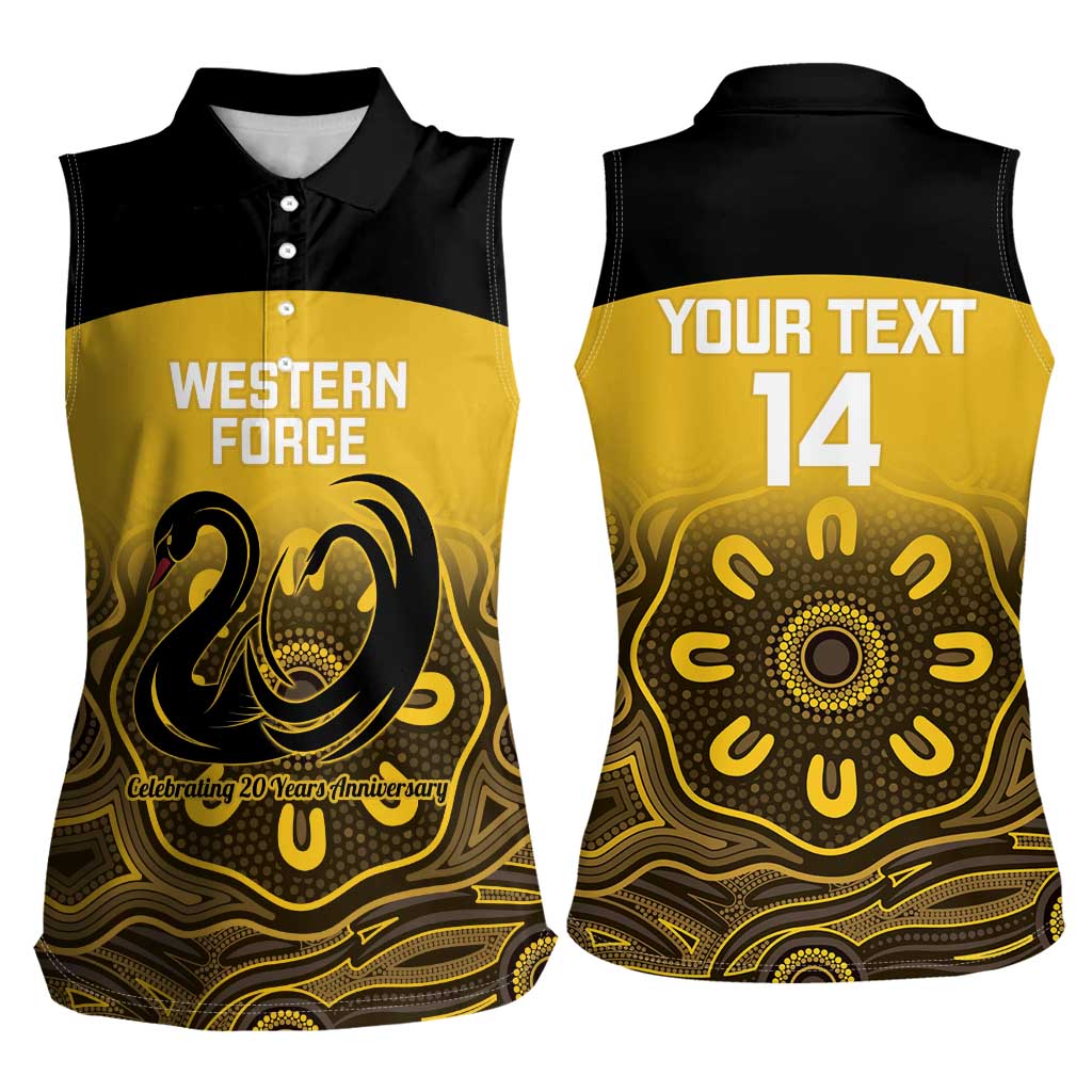 Custom Australia Western Force Women Sleeveless Polo Shirt 20 Years Anniversary Aboriginal Yellow Version