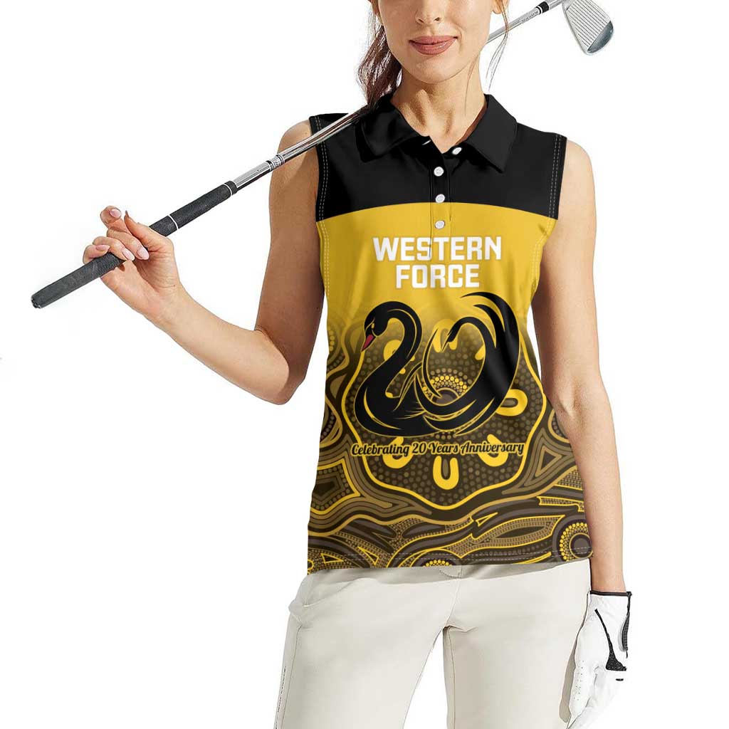 Custom Australia Western Force Women Sleeveless Polo Shirt 20 Years Anniversary Aboriginal Yellow Version