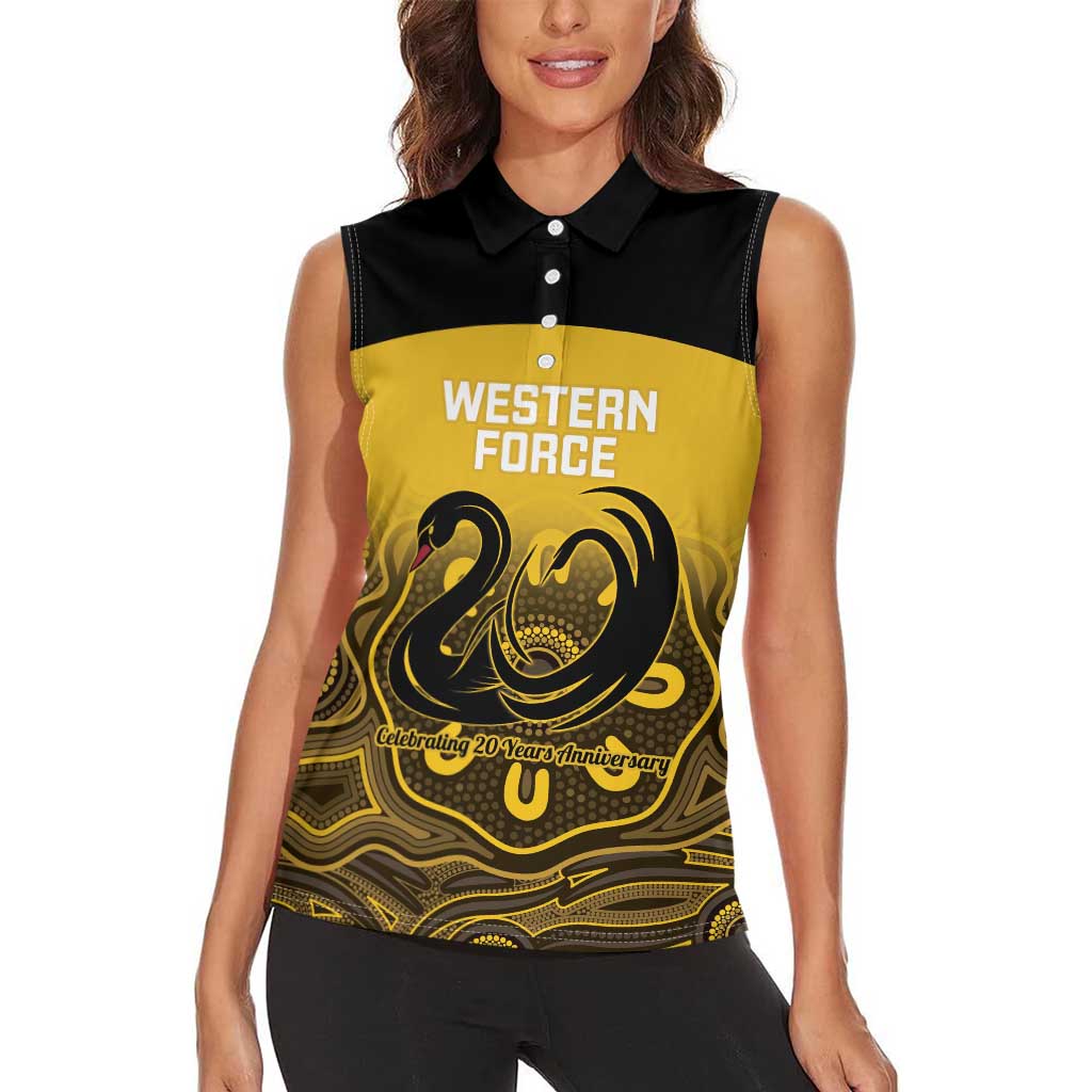 Custom Australia Western Force Women Sleeveless Polo Shirt 20 Years Anniversary Aboriginal Yellow Version