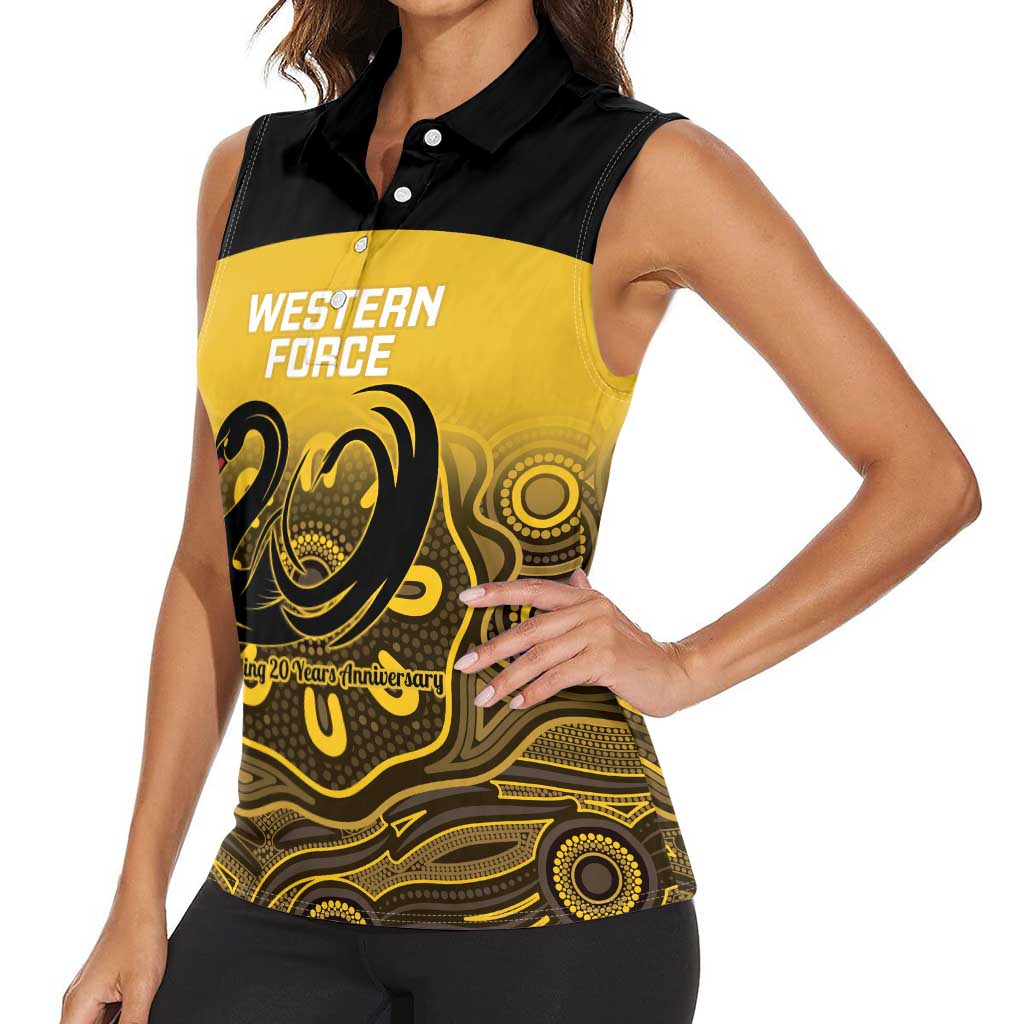 Custom Australia Western Force Women Sleeveless Polo Shirt 20 Years Anniversary Aboriginal Yellow Version