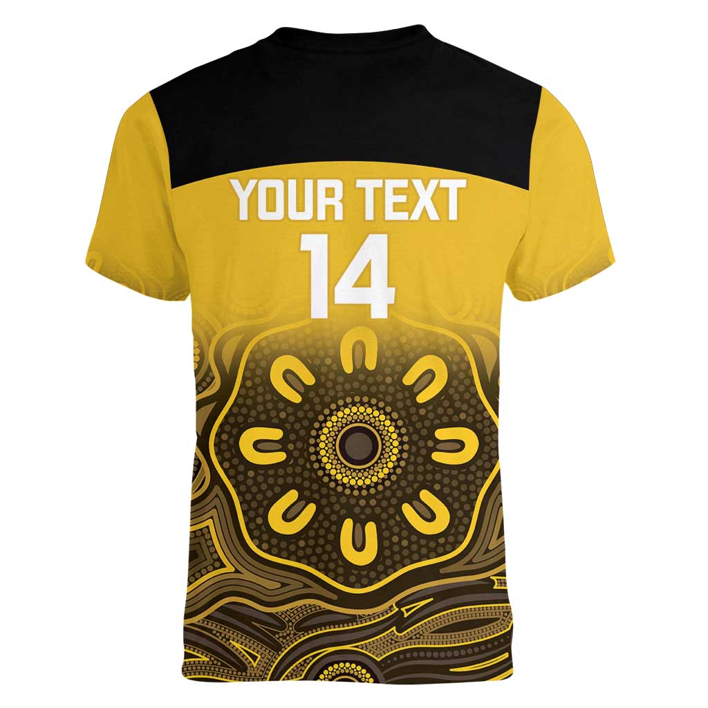 Custom Australia Western Force Women V-Neck T-Shirt 20 Years Anniversary Aboriginal Yellow Version