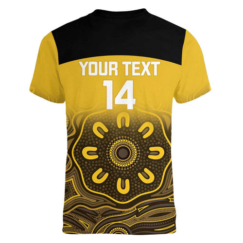 Custom Australia Western Force Women V-Neck T-Shirt 20 Years Anniversary Aboriginal Yellow Version