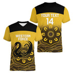 Custom Australia Western Force Women V-Neck T-Shirt 20 Years Anniversary Aboriginal Yellow Version