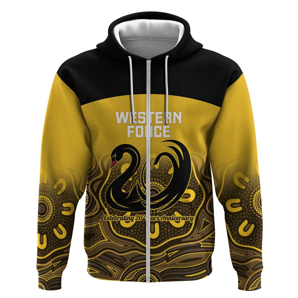 Custom Australia Western Force Zip Hoodie 20 Years Anniversary Aboriginal Yellow Version