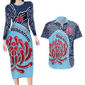 Custom Australia NSW Waratahs Couples Matching Long Sleeve Bodycon Dress and Hawaiian Shirt Go Champions Aboriginal Art