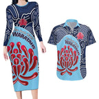Custom Australia NSW Waratahs Couples Matching Long Sleeve Bodycon Dress and Hawaiian Shirt Go Champions Aboriginal Art
