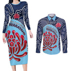 Custom Australia NSW Waratahs Couples Matching Long Sleeve Bodycon Dress and Long Sleeve Button Shirt Go Champions Aboriginal Art
