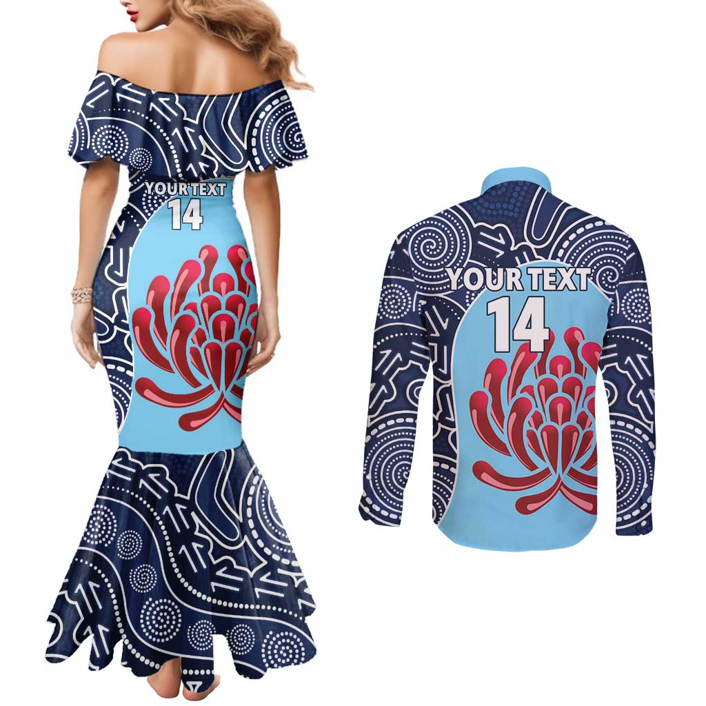 Custom Australia NSW Waratahs Couples Matching Mermaid Dress and Long Sleeve Button Shirt Go Champions Aboriginal Art