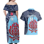 Custom Australia NSW Waratahs Couples Matching Off Shoulder Maxi Dress and Hawaiian Shirt Go Champions Aboriginal Art