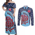 Custom Australia NSW Waratahs Couples Matching Off Shoulder Maxi Dress and Long Sleeve Button Shirt Go Champions Aboriginal Art