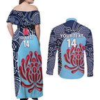 Custom Australia NSW Waratahs Couples Matching Off Shoulder Maxi Dress and Long Sleeve Button Shirt Go Champions Aboriginal Art