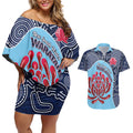 Custom Australia NSW Waratahs Couples Matching Off Shoulder Short Dress and Hawaiian Shirt Go Champions Aboriginal Art