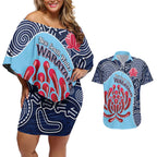 Custom Australia NSW Waratahs Couples Matching Off Shoulder Short Dress and Hawaiian Shirt Go Champions Aboriginal Art