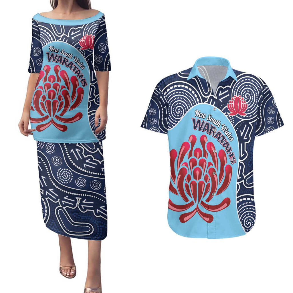 Custom Australia NSW Waratahs Couples Matching Puletasi and Hawaiian Shirt Go Champions Aboriginal Art